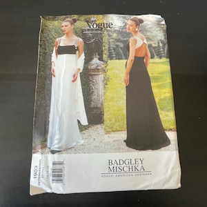 Vestido largo Badgley Mischka Vogue 1903, tallas 14-16-18 // Patrón de costura de diseñador estadounidense sin cortar // Vintage, década de 1990