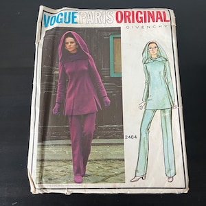 Vogue 2484 Givenchy Hood Tunic Pants Size 14 // UNCUT Vogue Paris Original Sewing Pattern // Vintage 70s