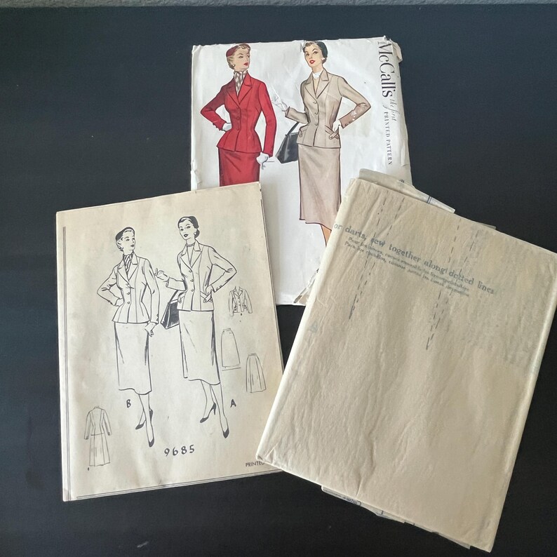 Vintage 50s Mccall's Skirt Suit Sewing Pattern #9685 Bust Size 40 Waist ...