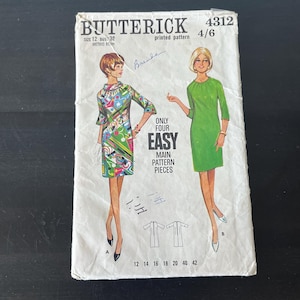 Butterick 5061 Easy Sheath Dress Size 12 // Bust 34 // CUT COMPLETE Sewing Pattern // Vintage 60s