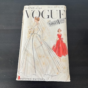 Vintage 50s Vogue Sewing Pattern S4747 Bridal Gown Bridesmaid Dress Size 16 Bust 36 Hip 38 UNCUT
