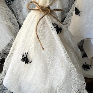 gauze ghosts | whimsical ghosts | tiered tray ghost | ghost decor | Halloween ghost | mantle decor | Halloween decor