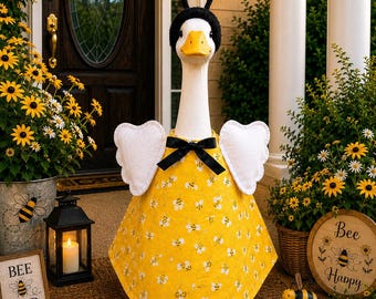 Bumble Bee Porch Goose Outfit | Bee Happy Goose Dress | Summer Porch Goose Clothes | Bee Wings & Antenna Headband | Goose