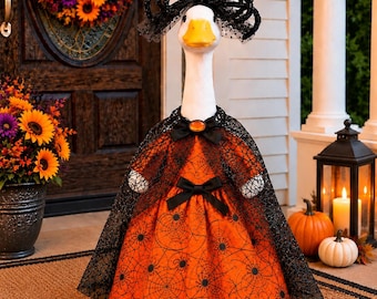 Halloween Porch Goose Outfit, 23 Inch Goose Dress, Spider Cape & Headpiece, Purple or Orange Goose Clothes