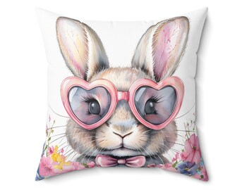 Easter Bunny Pillow, Cute Rabbit Throw Pillow, Spring Decor, Kawaii Bunny Cushion, Pastel Aesthetic, Bunny Lover Gift, Cozy Easter Decor