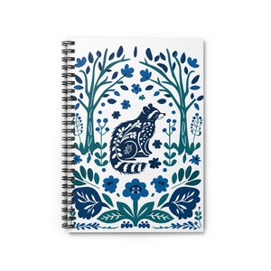 Floral Raccoon Spiral Notebook, Cute Woodland Animal Journal, Blue Nature-Inspired Sketchbook, Lined Eco-Friendly Notebook, Wildlife Gift