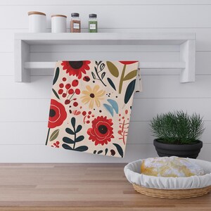Blumen Geschirrtuch, Rot Gelb Blau Botanische Küchen Handtuch, Geschenk für Sie, Frühling Küchen Dekor
