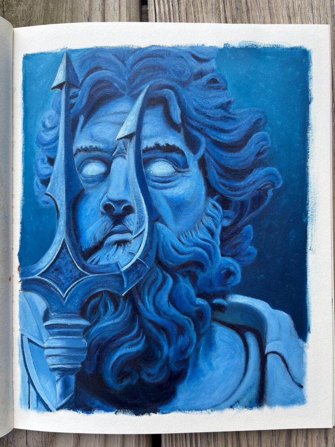 Original Poseidon Oil Painting – Mythological Sea God, Classical Statue ...
