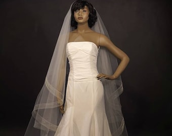 2 Tier Chapel / Cathedral Veil with Horsehair trim - long wedding veil 2" horsehair