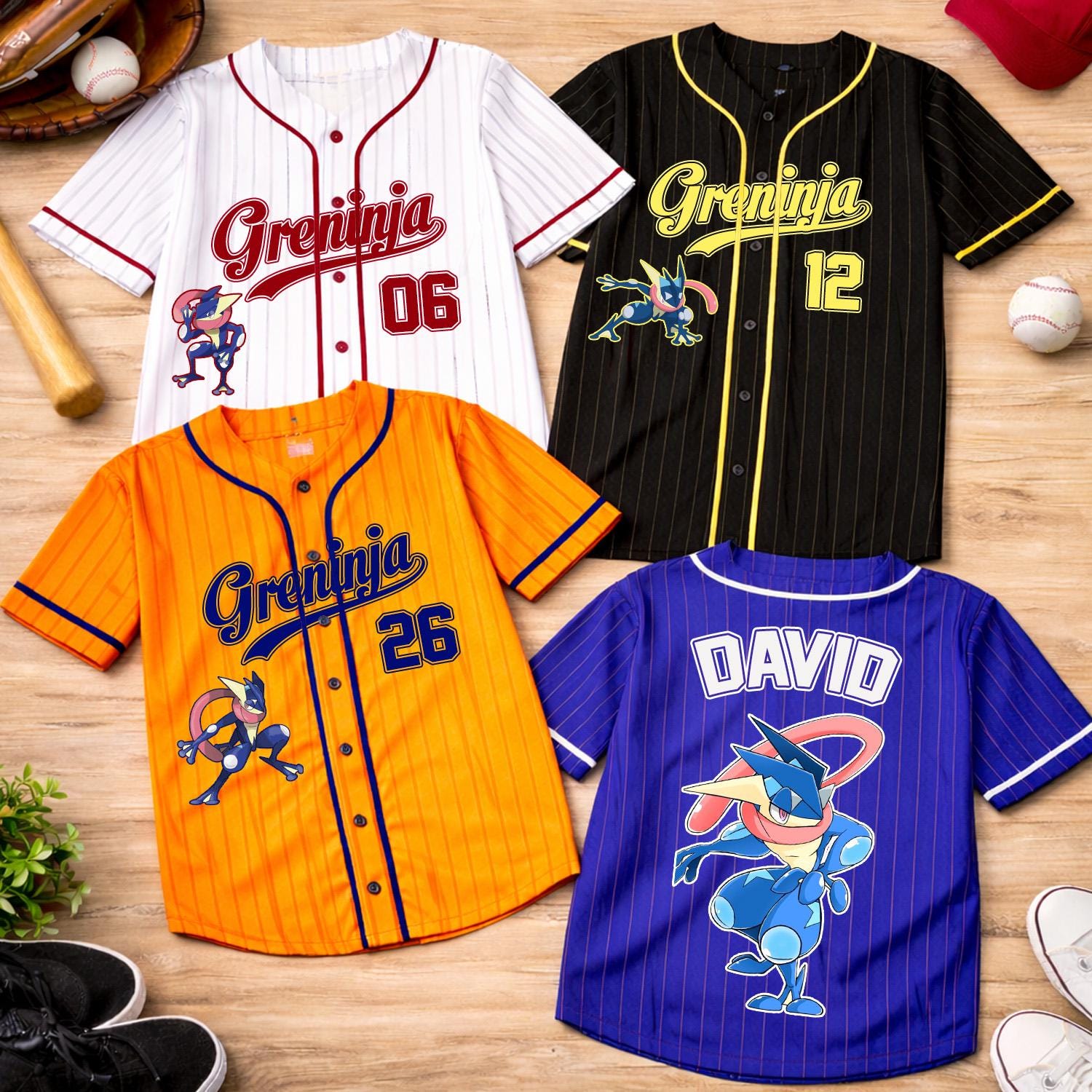 Pokémon Shirts ペイズリー柄 　オープンカラーシャツ　コクーン Custom Greninja Pokemon 40 Colors Baseball Jersey Shirt for Adult