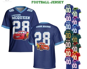 Custom Disney Cars Pixar All Characters  Football Jersey For Adult, Kids, Youth Lightning McQueen  Mater