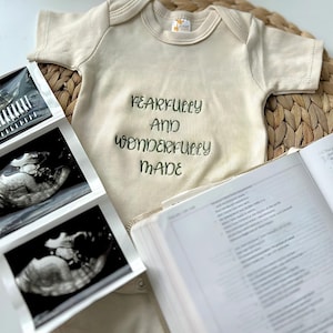 Embroidered Christian Baby Onesie: Fearfully & Wonderfully Made, Unisex Newborn Gift (0-3 Months)