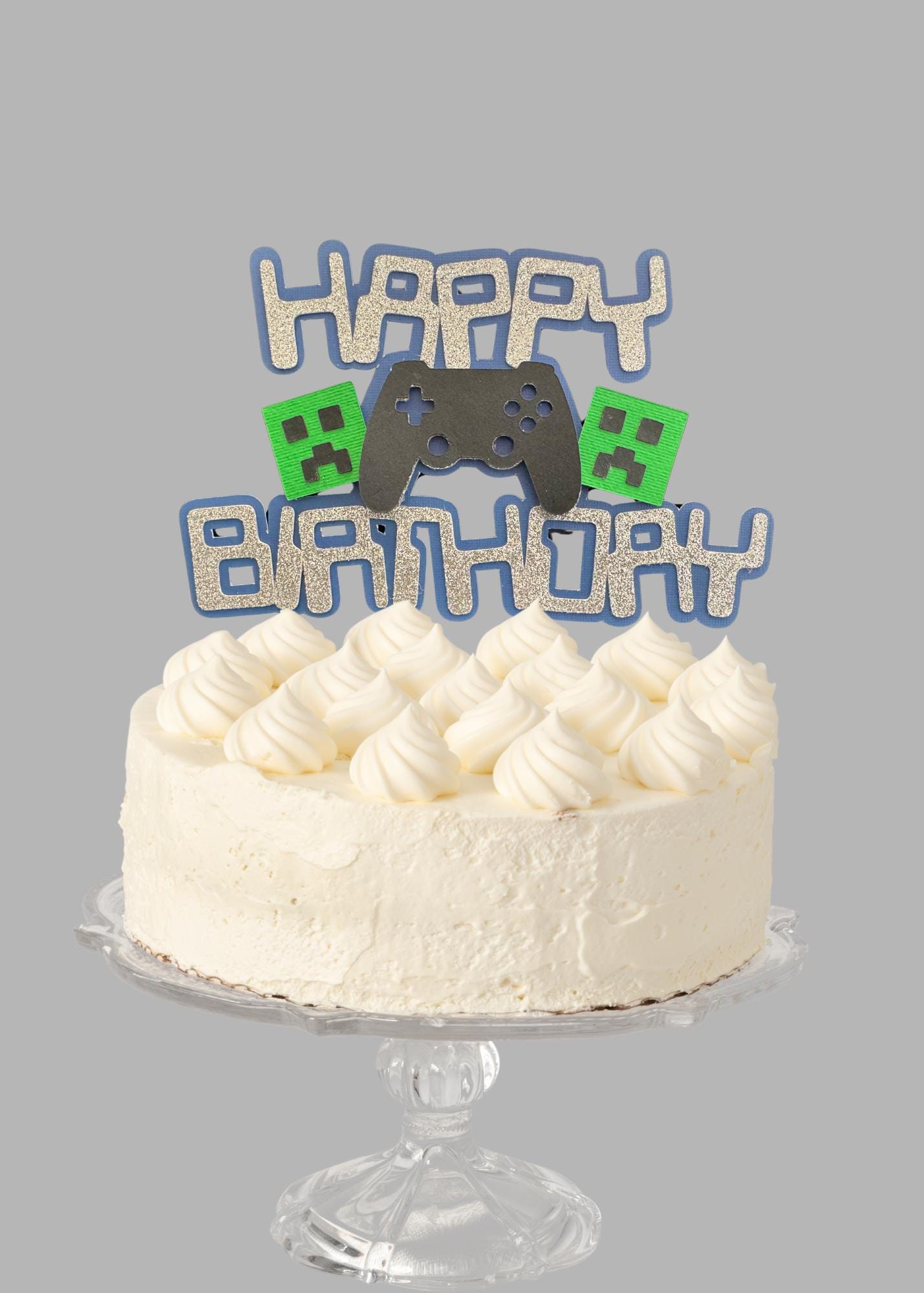Blue or Silver Minecraft Birthday Topper