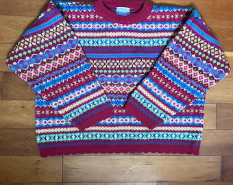 Vintage Kids Multicolored Knit Crewneck Pullover Sweater | Size L (10/12)