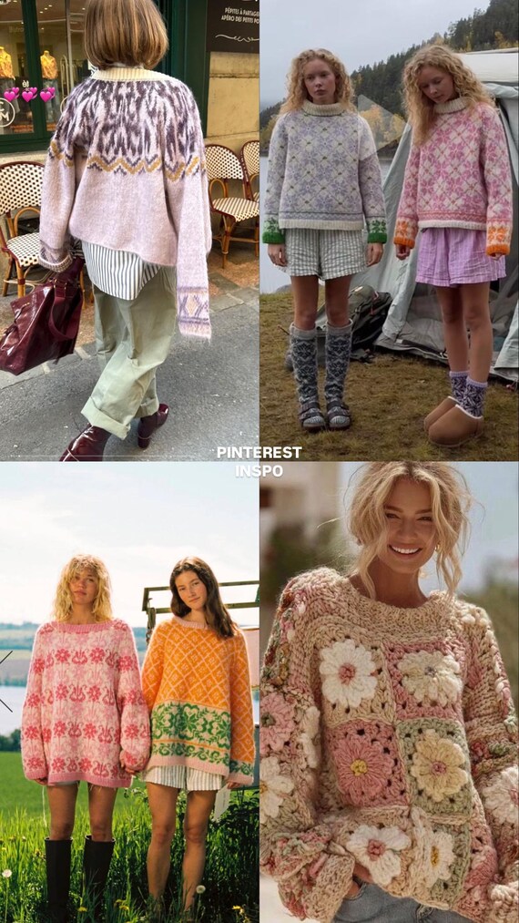 Vintage Wool Hand Knit Patchwork Pullover Sweater… - image 2