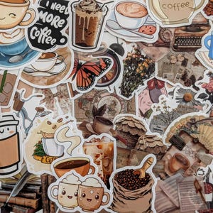Adesivi per caffè, adesivi vintage, adesivi retrò, adesivi Pinterest, adesivi per diario, adesivi per album, adesivi marroni, adesivi per bar