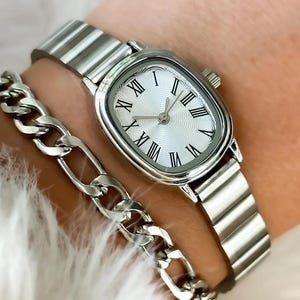Wrist Watch for Women, Present for Her, Silver Colour, Vintage Design, Adjustable Band, White Dial, Valentine&#39;s Day Gift, Cool,Silver Watch