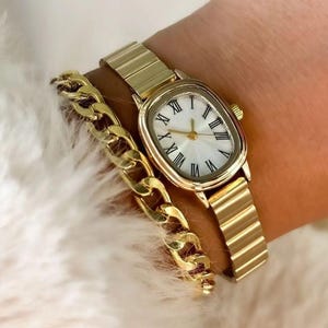 Wrist Watch for Women, Present for Her, Gold Colour, Vintage Design, Adjustable Band, White Dial, Valentine&#39;s Day Gift, Cool, Roman Numeral