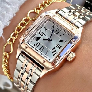 Women's Wristwatch, Vintage Square Model Wristwatch for Women, Special Gift for Women, Roman Numeral Wristwatch, Rose-Gold Watch