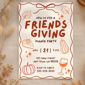 Einladung zum Friendsgiving, Herbst-Potluck-Dinner, Canva-Vorlage, druckbarer digitaler Download