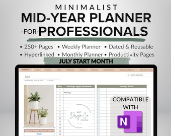 JULI-JUNI Mittårsplanerare för OneNote, OneNote-mall för arbete, OneNote-projektledning, uppgiftsspårare, projektplanerare, Eisenhower-matris