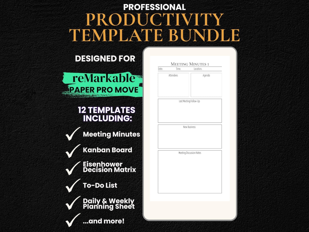 Remarkable Paper Pro Move Template, Remarkable Pro Templates, Project