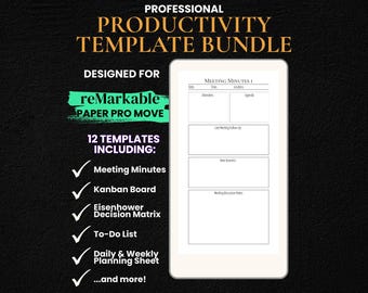 Remarkable Paper Pro Move Template, Remarkable Pro Templates, Project Management, Meeting Agenda, Eisenhower Decision Matrix, Kanban Board