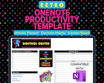 Retro 90-tals OneNote-mall för arbete, OneNote-projektledning, uppgiftsspårare, OneNote-veckoplanerare, projektplanerare, Eisenhower-matris