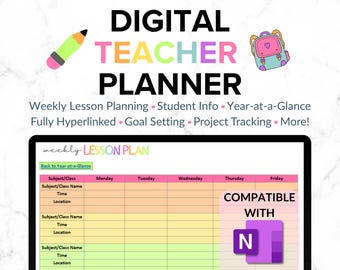 OneNote Planner for Teachers, OneNote Template, Academic Planner, OneNote Planner, OneNote Template for School, Student Information Sheet