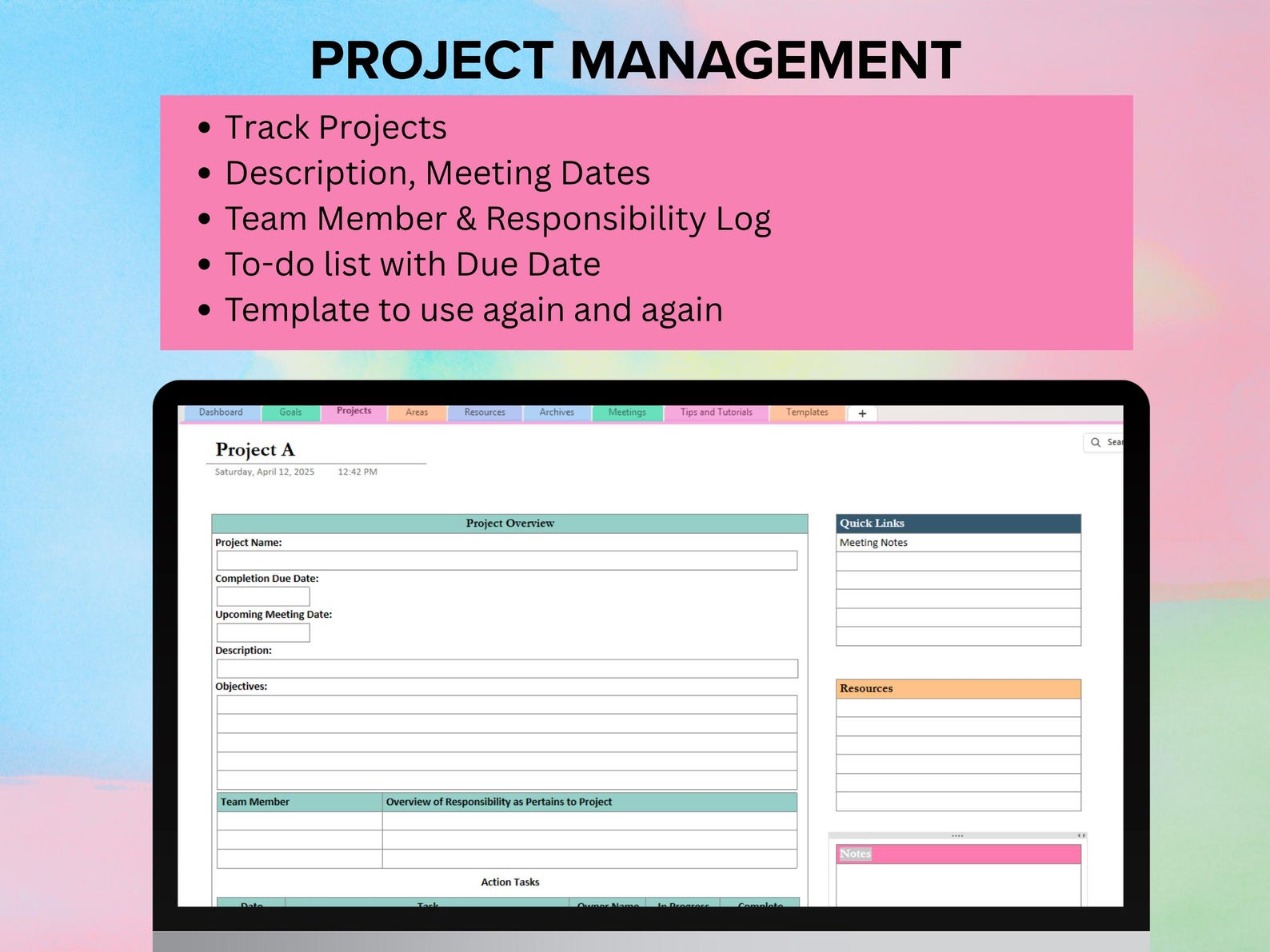 Onenote Template, Onenote Project Management, Task Tracker, Onenote ...