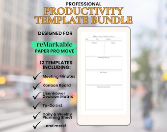 Remarkable Paper Pro Move Template, Remarkable Pro Templates, Project Management, Meeting Agenda, Eisenhower Decision Matrix, Kanban Board