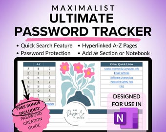 OneNote Template Password Tracker, Password List OneNote Template, Digital Password Keeper Book, OneNote Planner Template Password Manager