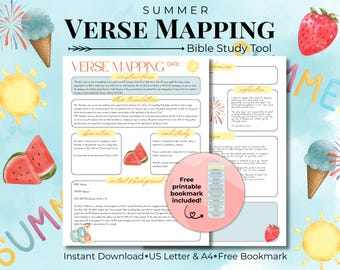 Summer Watercolor Verse Mapping Template for Busy Moms, Bible Study Guide Template, Bible Study Journal, Bible Study Resource, Sermon Notes