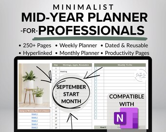 SEP-AUG Mittårsplanerare för OneNote, OneNote-mall för arbete, OneNote-projektledning, uppgiftsspårare, projektplanerare, Eisenhower-matris