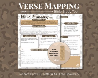 Leopard Print Bible Verse Mapping Template for Busy Moms, Bible Study Guide Template, Bible Study Journal, Devotional Prayer Journal
