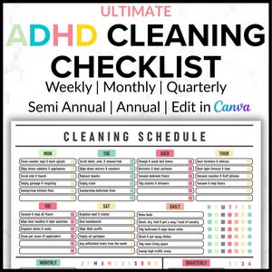 ADHD Cleaning Schedule, Cleaning Checklist, ADHD Task Tracker, ADHD Organization, House Cleaning Checklist, Bathroom Cleaning Checklist