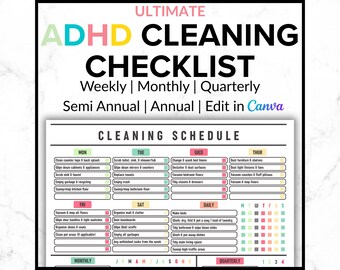 ADHD Städschema, Städchecklista, ADHD-uppgiftsspårare, ADHD-organisation, Checklista för husstädning, Checklista för badrumsstädning