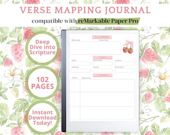 Strawberry Cottagecore Verse Mapping Remarkable Paper Pro Template, Bible Study Guide, Remarkable Template, Bible Study Template, Verse Map