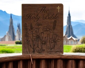 Floral Engraved Journal Bible – Personalized Holy Bible with Name – Elegant Christian Gift for Women, Custom Flower Cover