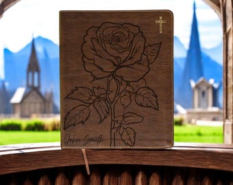 Personalized Journal Bible With Rose – Custom Engraved NIV Bible For Women, Gift For Wife, Christian Floral Bible, Faith Keepsake