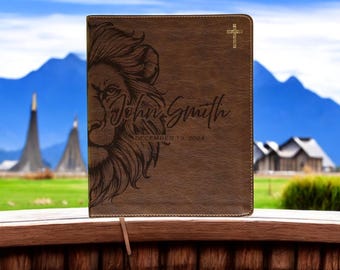 Personalized Lion Bible – Engraved Journal Bible with Family Name – NIV Bible Gift for Husband, Dad or Christian Men