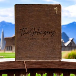 Personalized Family Journal Bible – Custom Leather NIV Bible with Name and Date – Wedding or Anniversary Gift – The Johnsons Bible