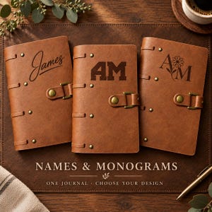 Diario in pelle personalizzato, con nomi e monogrammi, scegli il tuo design.