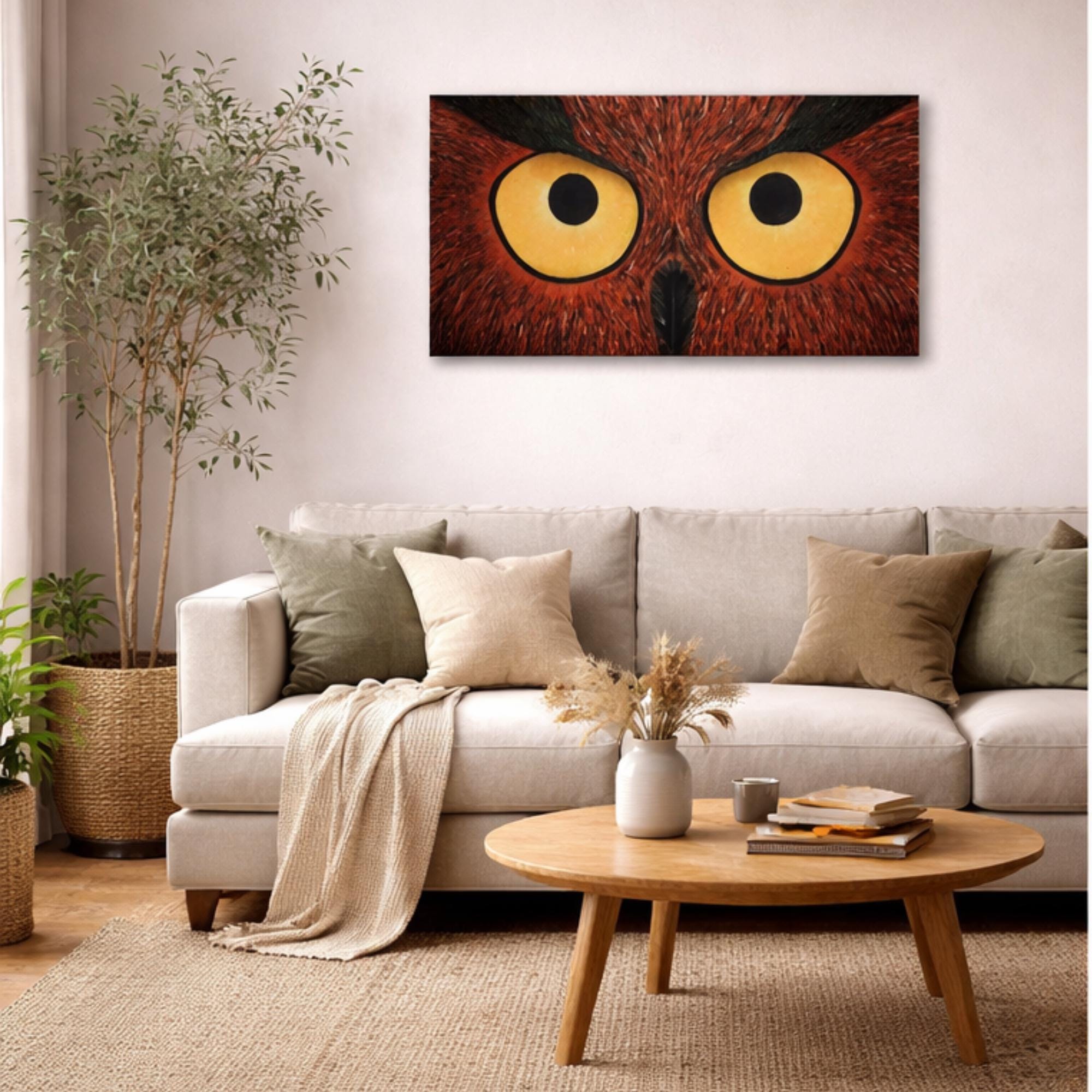 African Eagle Owl Eyes Painting &ndash; Original 2&times;4 ft Oil & Acrylic Artwork by Rusty Joh