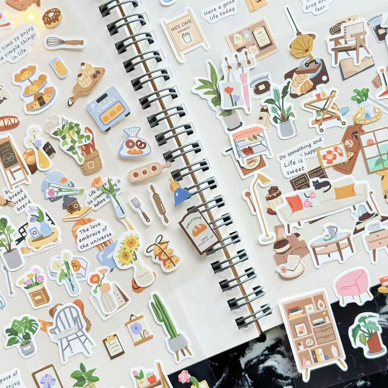 Hand-drawn Daily Life Sticker Sheets - Mini Set of 4 Cozy Scenes - Etsy