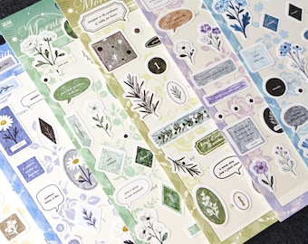 Pastel Botanical Journaling Stickers Vintage Floral Planner Scrapbook Decorative Sticker Sheets Set Collection