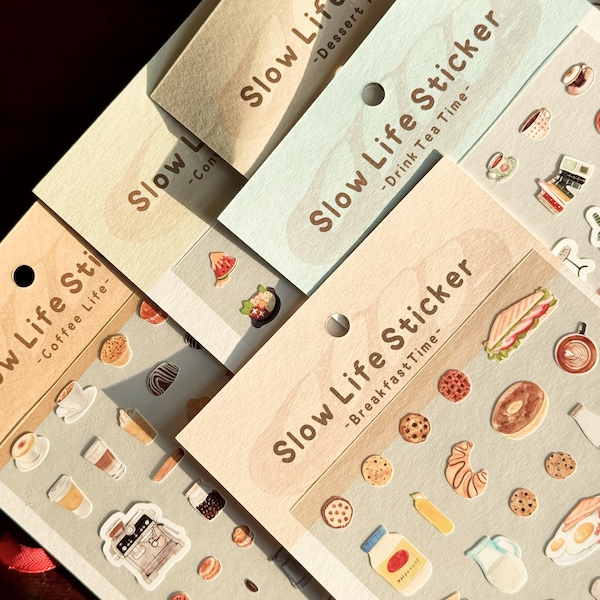 Slow Life Sticker Sheets - Soft Pastel Hand-Drawn Sticker| 6 Everyday Themes for Journal  Planner