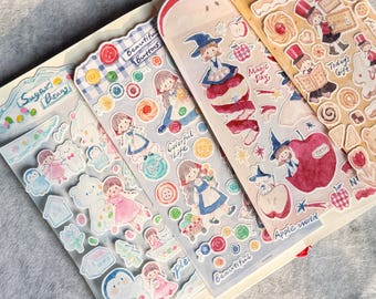 Molinta Hand-Drawn Sticker Sheets | Magic Apple, Favorite Cookies, Beautiful  Buttons & Sugar Beans | Aesthetic Journal Stickers