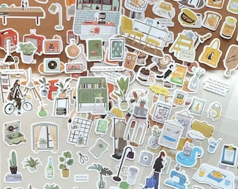 Adhesive Hand-Drawn Sticker Sheets - 6 Sunny day Scenes for Journaling