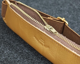 Estuche de cuero para bolígrafos con correa y cremallera, organizador de cuadernos y lápices, diario elástico.